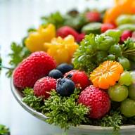Vibrant bowl of fresh, colorful fruits and vegetables.