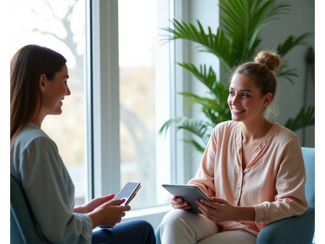 Certified wellness professional consulting with a client, illustrating personalized guidance.