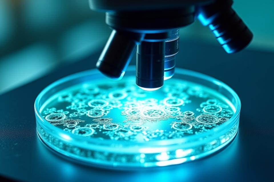 Microscope looking at cellular structures, representing breakthrough research