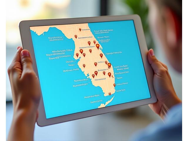 Interactive map of Miami showing wellness centers, parks, and fitness studios with location pins
